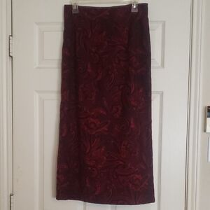Briggs Burgandy And Black Print Midi Pencil  Skirt